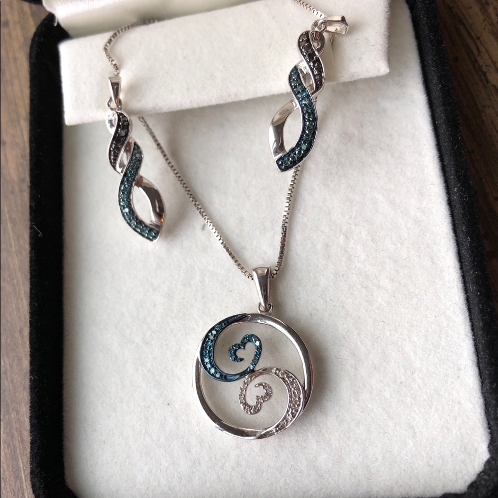 Diamond Heart Pendant Necklace & Earrings Set